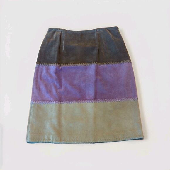 Lord & Taylor Leather Suede Skirt Womens 10 Patchwork Western Cowgirl - Picture 1 of 8